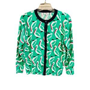 Crown & Ivy Unique Eclectic Pelican Print Cardigan Sweater Green Red Sz Large